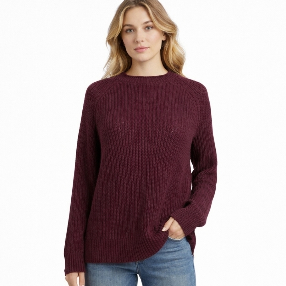 Ellen Tracy Port Marl Ribbed Sweater M Chunky Knit Cozy Plum Burgundy Pullover - Picture 3 of 14